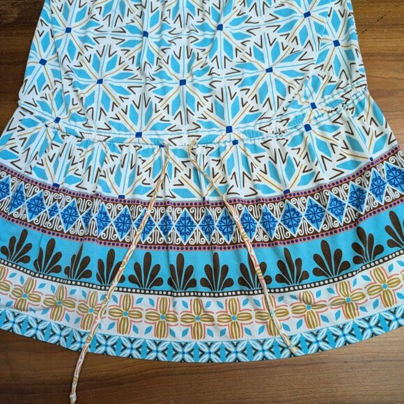 Nicole Miller Blue Boho Aztec Beaded Embellished Neck Floral Dress Large Ruffled - Picture 6 of 15